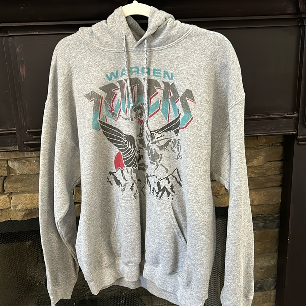 Gray Graphic Hoodie Sweatshirt with Teal & Pink Accents